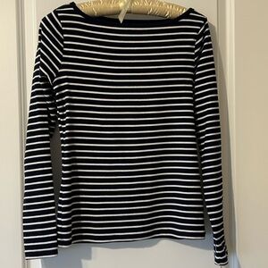 Old Navy striped “snug” long sleeve boatneck women’s Top Navy blue Tee like NEW